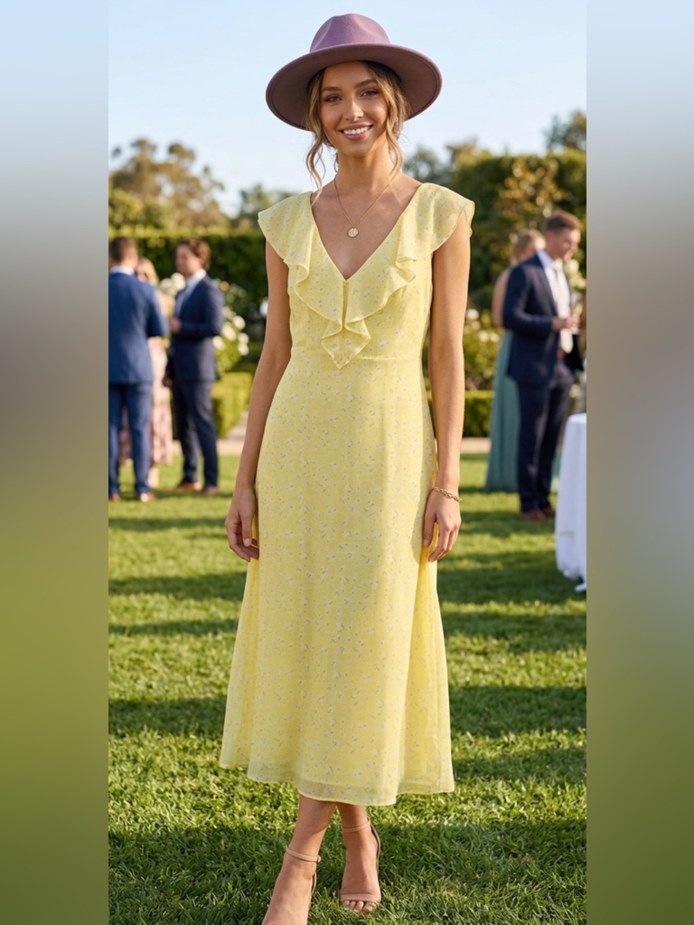 Ann Taylor Spring Ruffle Yellow Daisy Dress 10 Sleeveless Comfy Flow class event